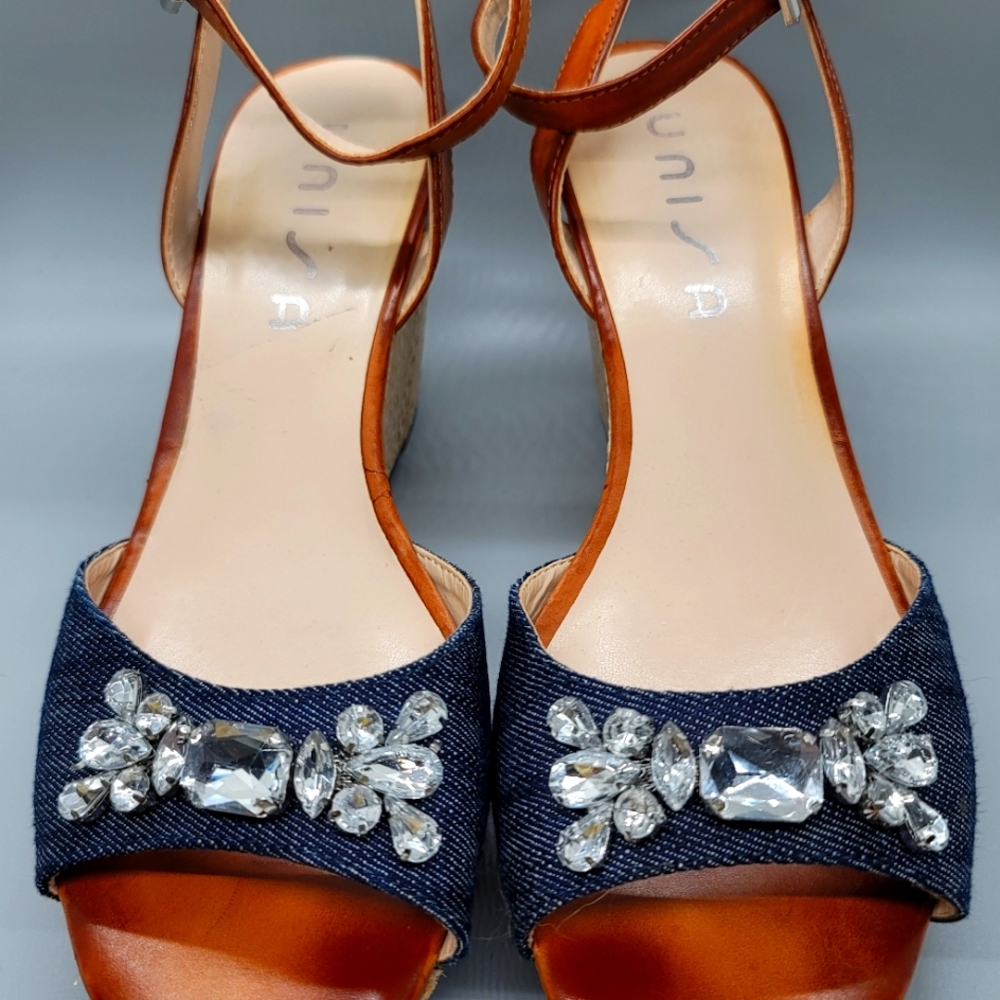 Denim and Diamonds ankle strap wedge sandals